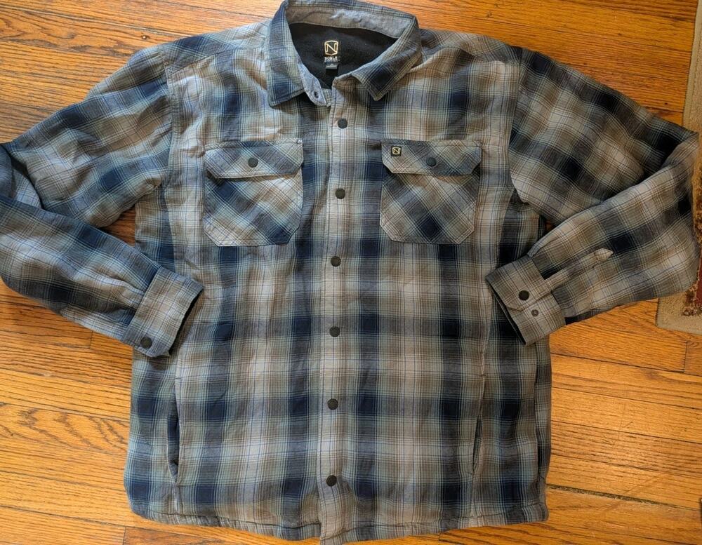 Noble Outfitters Men's XL T Plaid Lined Flannel Shirt Jacket Blue Brown Snap